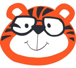 Hughes Black and Orange Tiger Mascot with glasses.